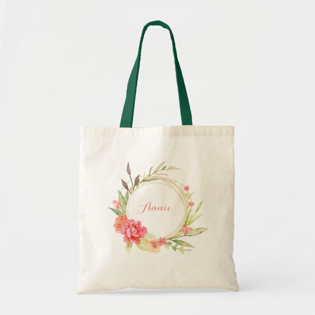 Rose und Peony Blume Wreath Tragetasche (Vorne)