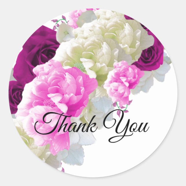 Rose und Peony Bouquet Vielen Dank Sticker (Vorderseite)