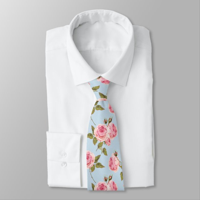 Rose- und Polka-Dots-Muster Krawatte (Gebunden)