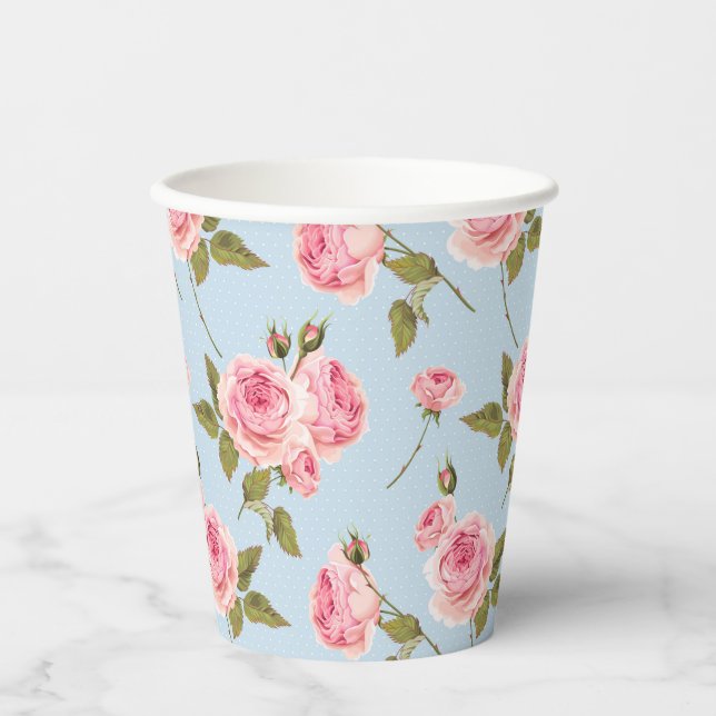Rose- und Polka-Dots-Muster Pappbecher (Vorderseite)
