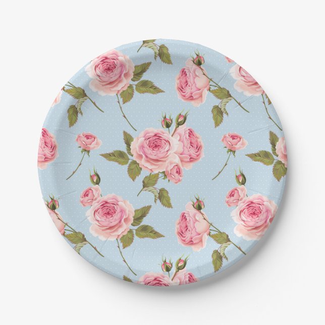 Rose- und Polka-Dots-Muster Pappteller (Vorderseite)