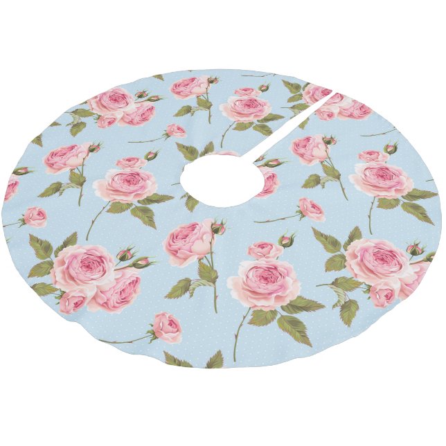 Rose- und Polka-Dots-Muster Polyester Weihnachtsbaumdecke (Schrägansicht)