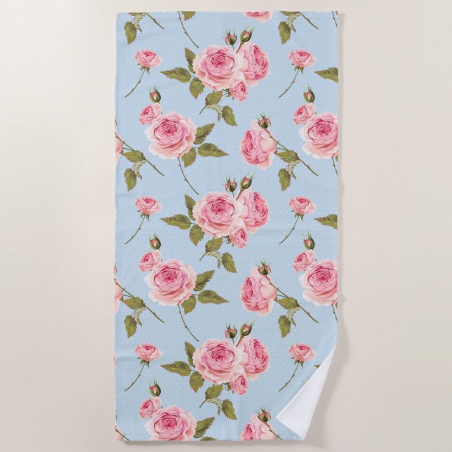Rose- und Polka-Dots-Muster Strandtuch (Vorderseite)
