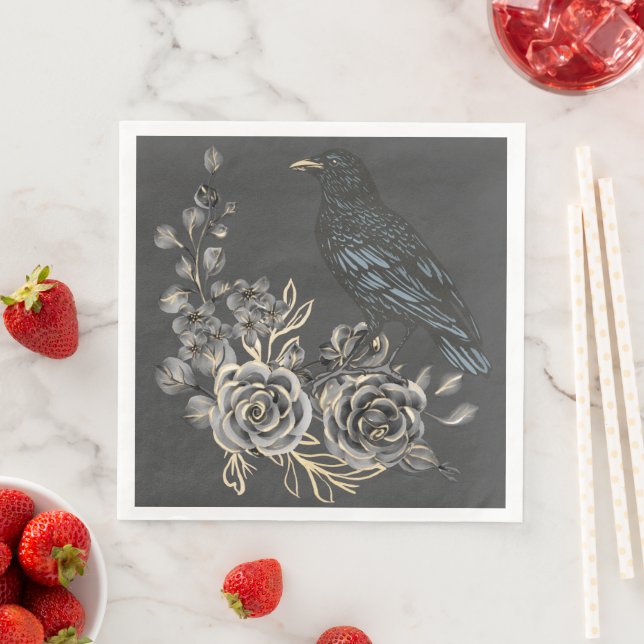 Rose und Raven von Wildvögeln Serviette (Beispiel)
