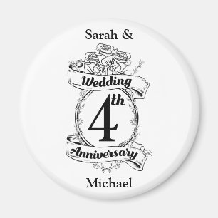 Rose und Reben Romantischer 4. Hochzeitstag Magnet