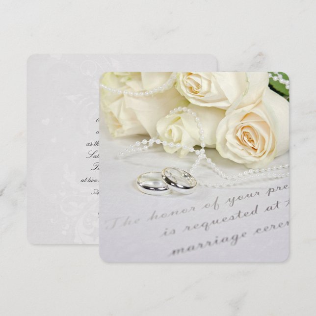 Rose und Ringe der Weißen Hochzeit Einladung (Vorne/Hinten)