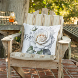 Rose und Rosenbud, Silberne Blätter Kissen