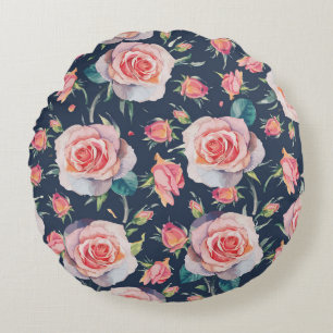 Rose und Rosenknospe: Blütenfrei. Rundes Kissen