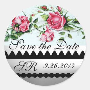 ROSE UND ROSENKNOSPE Save the Date Monogramm Runder Aufkleber