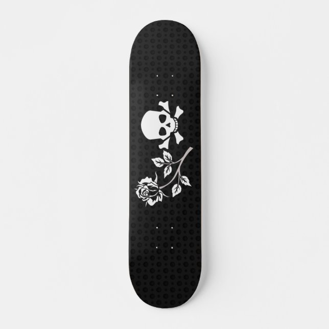 Rose und Schädel auf Schwarzem Skateboard (Vorne)