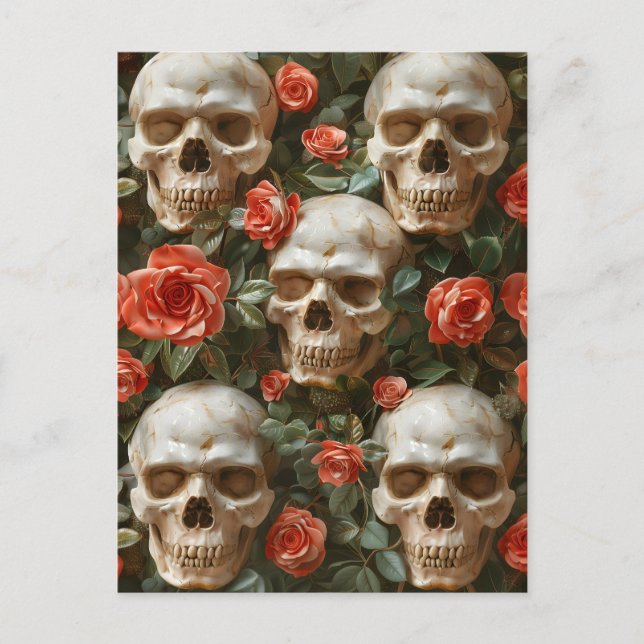 Rose und Schädel Postkarte (Vorderseite)