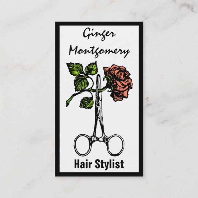Rose und Schere Frisur Stylist Business Card Terminkarte (Vorderseite)