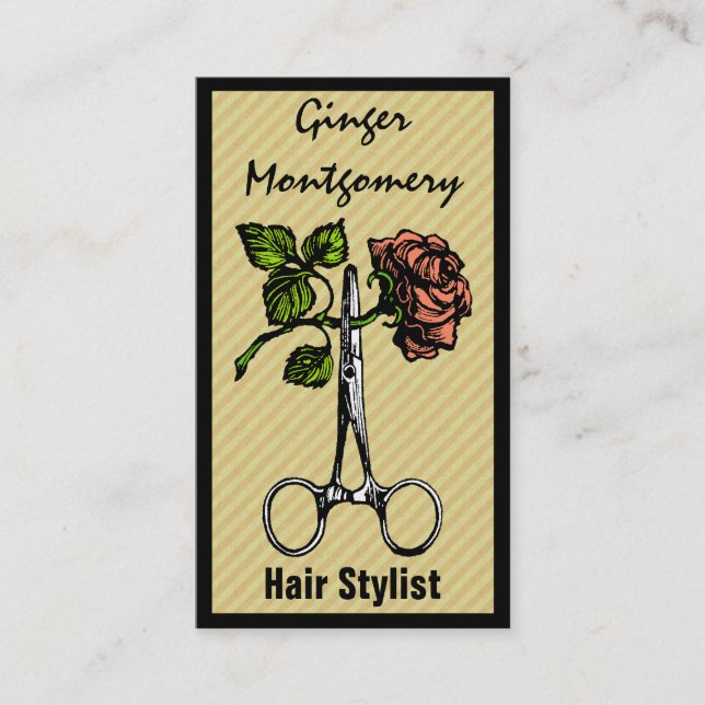 Rose und Schere Frisur Stylist Business Card Terminkarte (Vorderseite)