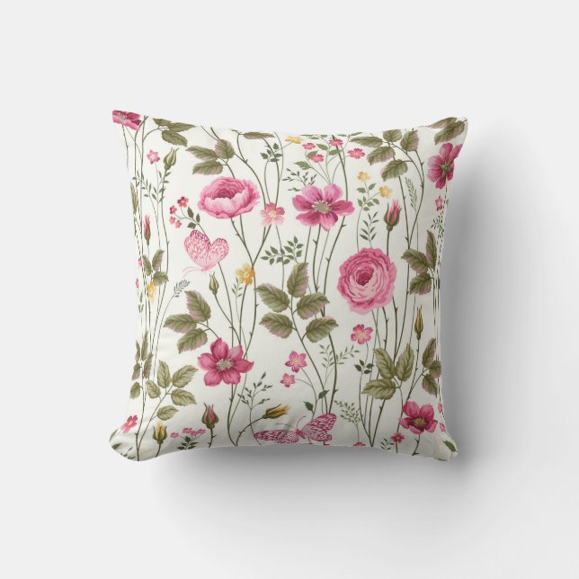 Rose und Schmetterlinge: blühend nahtlos Kissen (Vorderseite)