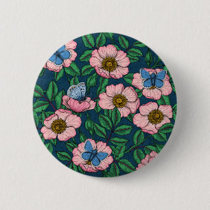 Rose und Schmetterlinge Button