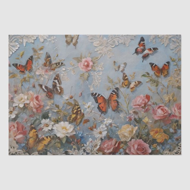Rose und Schmetterlinge Druckentkundung / Seidenpapier (Vorderseite)