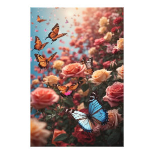 Rose und Schmetterlinge Fotodruck