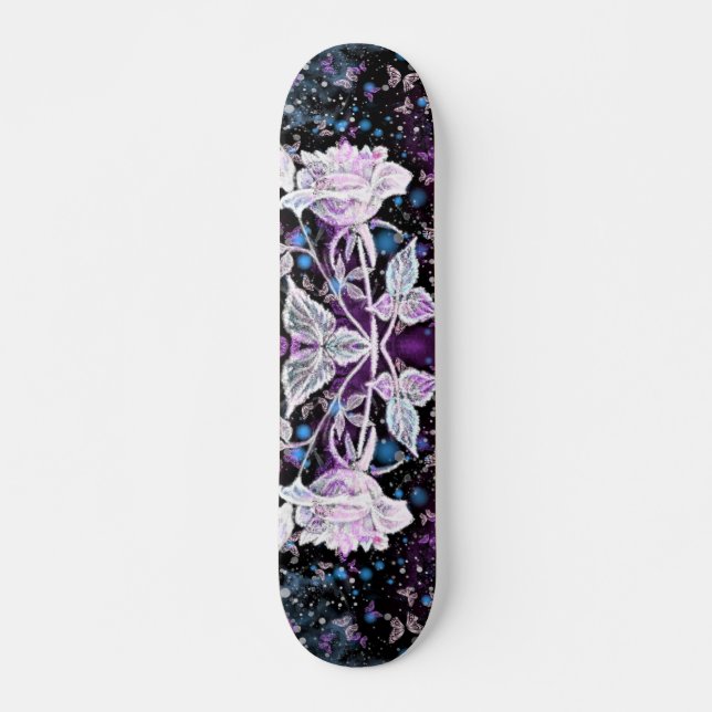 Rose und Schmetterlinge im Winter - schön Skateboard (Vorne)