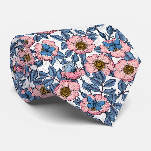 Rose und Schmetterlinge Krawatte (Gerollt)