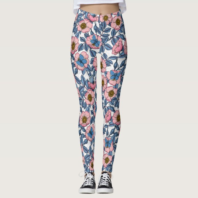 Rose und Schmetterlinge Leggings (Vorderseite)