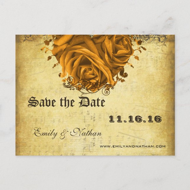 Rose und Schmetterlinge Save the Date Ankündigungspostkarte (Vorderseite)