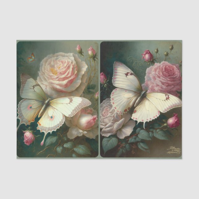 Rose und Schmetterlinge Seidenpapier (Vorderseite)