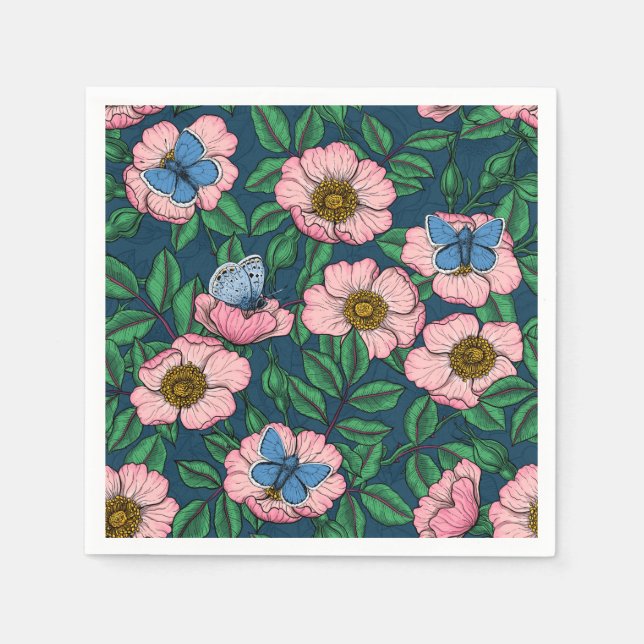 Rose und Schmetterlinge Serviette (Vorderseite)