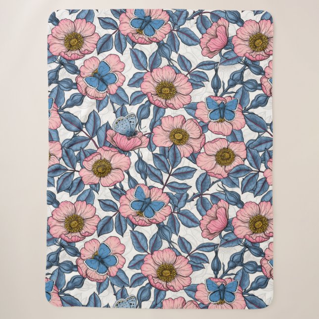 Rose und Schmetterlinge Sherpadecke (Vorderseite)