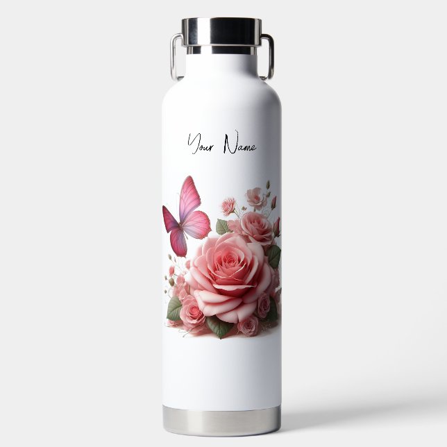 Rose und Schmetterlinge Trinkflasche (Vorderseite)