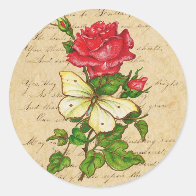 Rose- und Schmetterlingskleber Runder Aufkleber (Vorderseite)