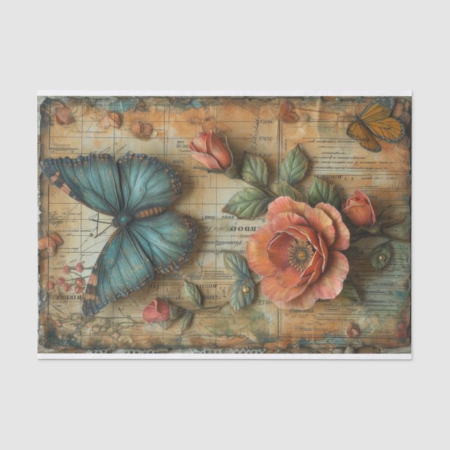 Rose- und Schmetterlingsmedien Seidenpapier (Vorderseite)