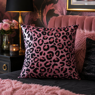 Rose- und Schwarz-Leoparden-Tiermuster Kissen