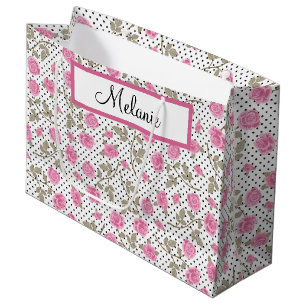 Rose und schwarze Polka-Punkte Große Geschenktüte