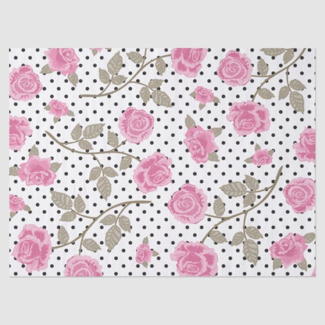 Rose und schwarze Polka-Punkte Seidenpapier (Vorderseite)