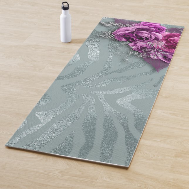 Rose und Silberner Glitzer Zebra Streifen Yogamatte (Beispiel)
