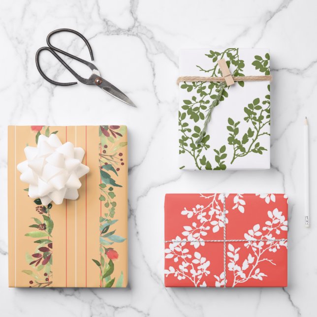 Rose und Streifen Geschenkpapier Set (Vorderseite)