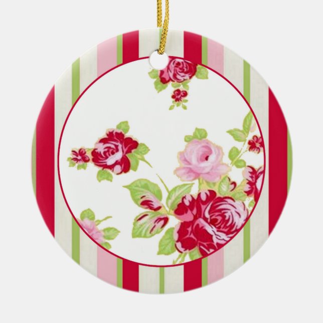 Rose und Streifen Keramikornament (Vorne)