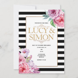 Rose und Streifen zum Hochzeitsempfang Einladung