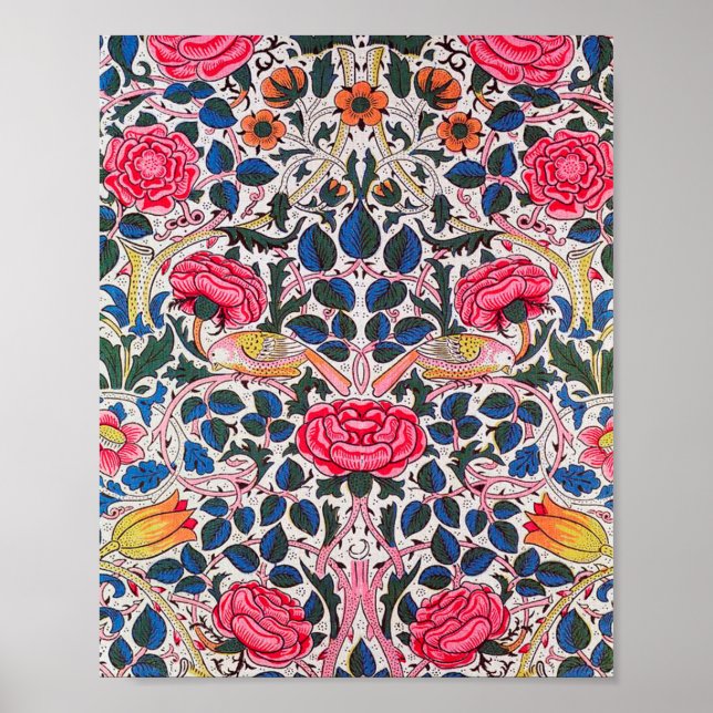 Rose und Vogel, William Morris Poster (Vorne)