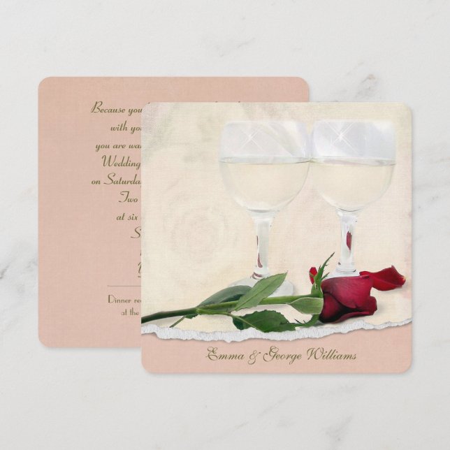 Rose und Wein für Hochzeiten Einladung (Vorne/Hinten)
