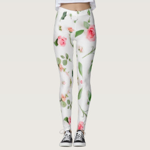 Rose und Zinnie Blumenmuster im weißen Hintergrund Leggings