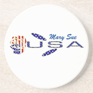 Rose USA Flag Blau Personalisiert Getränkeuntersetzer
