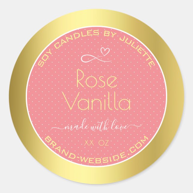 Rose Vanilla Scent Pink Gold Soy Kerzen Labels Runder Aufkleber (Vorderseite)