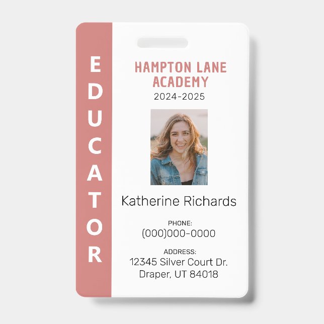 Rose Vertical Stripe Homeschool Educator ID Badge Ausweis (Vorderseite)