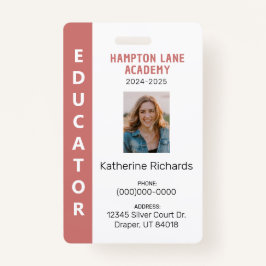 Rose Vertical Stripe Homeschool Educator ID Badge Ausweis
