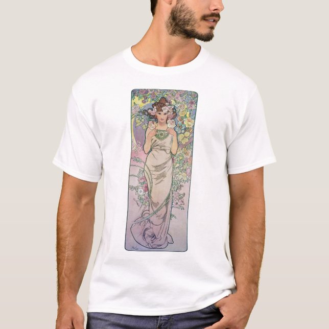 Rose (vier Blume), Alphonse Mucha T-Shirt (Vorderseite)