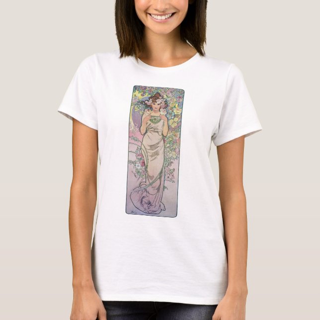 Rose (vier Blume), Alphonse Mucha T-Shirt (Vorderseite)