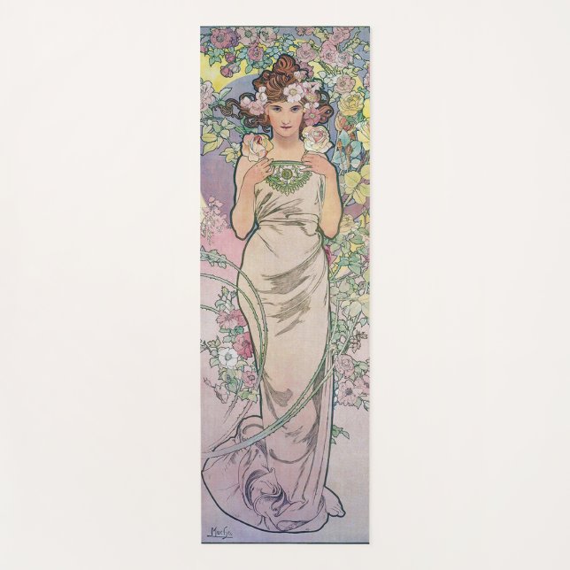 Rose (vier Blume), Alphonse Mucha Yogamatte (Vorderseite)