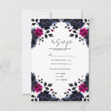 Rose vif et floral aquarelle bleu encre RSVP