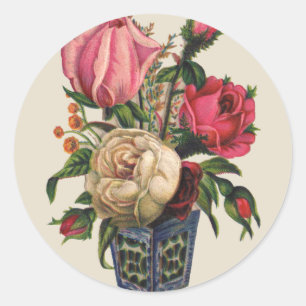 Rose Viktorianische Blume Blumenstrauß Runder Aufkleber